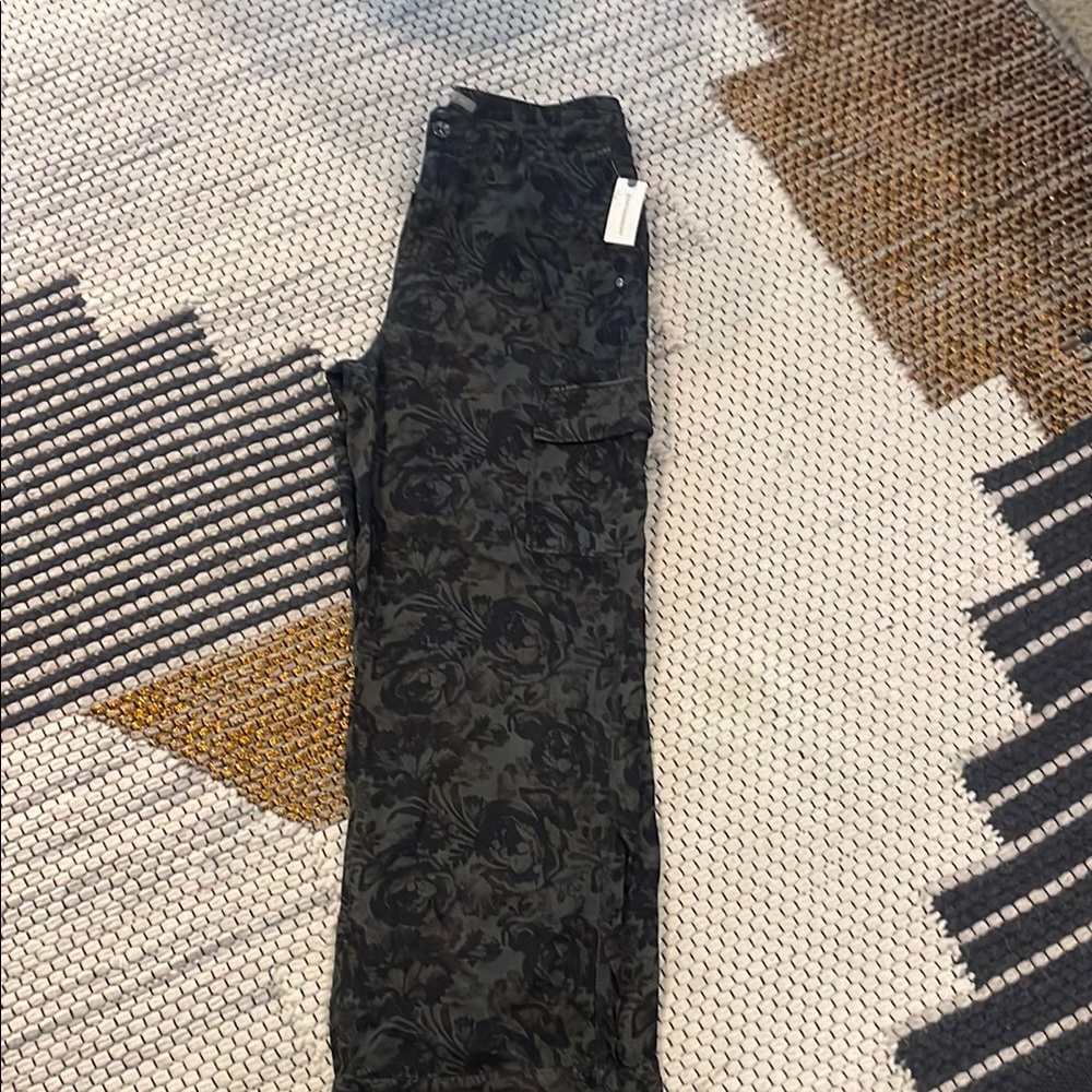Anthropologie Olive Floral Cargo Pants